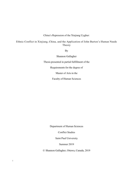 Ethnic Conflict in Xinjiang, China, and the Application of John Burton's