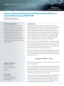 Analysis of Benzenesulfonic Acid and P-Toluenesufonic Acid Esters In