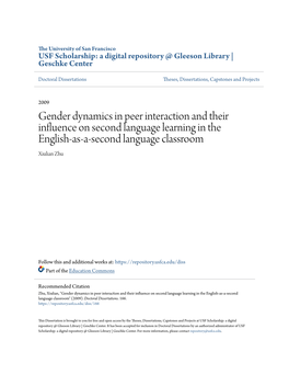 Gender Dynamics in Peer Interaction and Their Influence on Second Language Learning in the English-As-A-Second Language Classroom Xiulian Zhu