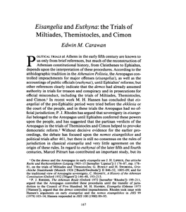 Eisangelia and Euthyna: the Trials of Miltiades, Themistocles, and Cimon Edwin M