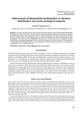 Hibernacula of Barbastella Barbastellus in Ukraine: Distribution and Some Ecological Aspects