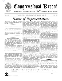 Congressional Record United States Th of America PROCEEDINGS and DEBATES of the 114 CONGRESS, SECOND SESSION