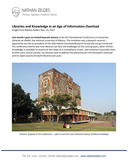 Libraries and Knowledge in an Age of Information Overload Insight from Nathan Zeldes, Nov