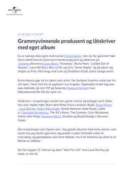 Grammyvinnende Produsent Og Låtskriver Med Eget Album