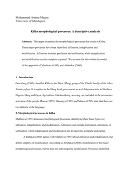 Kilba Morphological Processes: a Descriptive Analysis