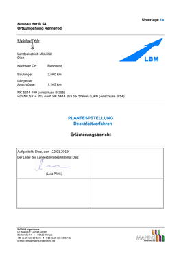 Unterlage 1A Neubau Der B 54 Ortsumgehung Rennerod