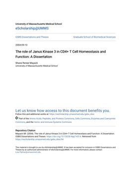 The Role of Janus Kinase 3 in CD4+ T Cell Homeostasis and Function: a Dissertation