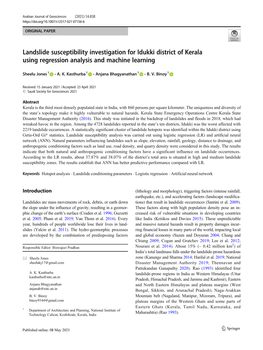 Landslide Susceptibility Investigation for Idukki District of Kerala Using Regression Analysis and Machine Learning