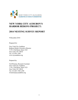 New York City Audubon's Harbor Herons Project: 2014 Nesting Survey Report