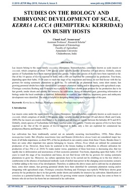 Studies on the Biology and Embryonic Development of Scale, Kerria Lacca (Hemiptera: Kerridae) on Bushy Hosts