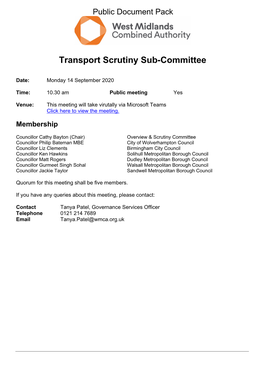 (Public Pack)Agenda Document for Transport Scrutiny Sub-Committee