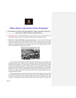 Military History Anniversaries 0916 Thru 093019