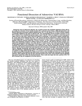 Functional Dissection of Adenovirus VAI RNA MANOHAR R