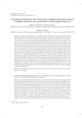 Winter Scavenging of Ungulate Carrion by Bald Eagles, Common Ravens, and Coyotes in Northern Arizona