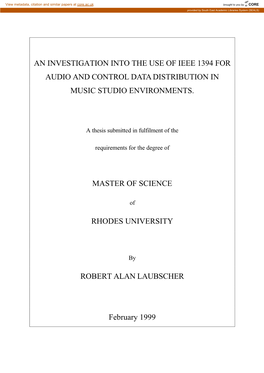 An Investigation Into the Use of Ieee 1394 for Audio and Control Data Distribution in Music Studio Environments