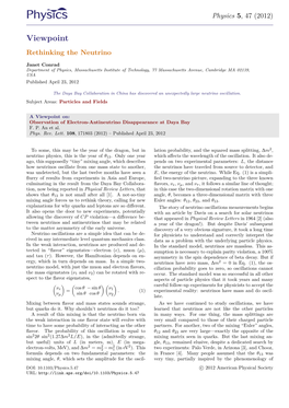 Viewpoint Rethinking the Neutrino