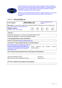 2016.069A-Wb Officers) Short Title: to Create Thirty Eight (38) New Species Within Existing Genera in the Caudovirales