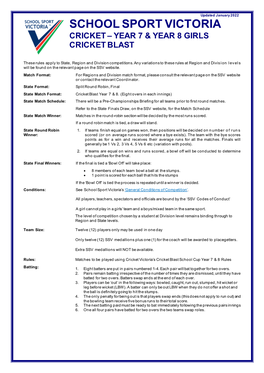 Secondary Rules Cricket Year 7 and 8 Girls