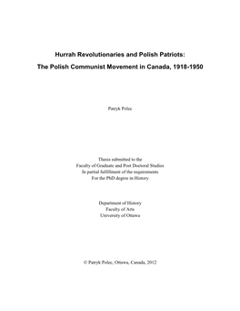 Hurrah Revolutionaries and Polish Patriots: the Polish Communist Movement in Canada, 1918-1950