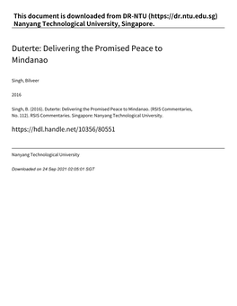 Duterte: Delivering the Promised Peace to Mindanao