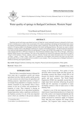 Water Quality of Springs in Badigad Catchment, Western Nepal