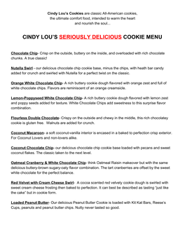 Cindy Lou's ​Seriously Delicious​ ​Cookie Menu