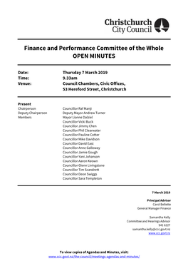Minutes of Finance and Performance Committee of the Whole