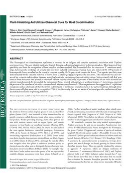 Plant-Inhabiting Ant Utilizes Chemical Cues for Host Discrimination