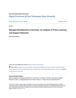 Refugee Resettlement in Germany: an Analysis of Policy Learning and Support Networks