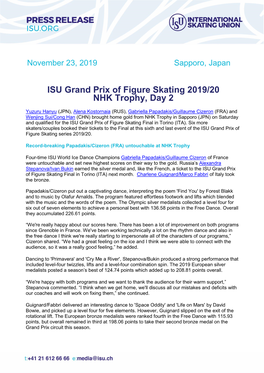 ISU Grand Prix of Figure Skating 2019/20 NHK Trophy, Day 2