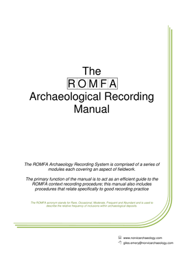 The ROMFA Archaeological Recording Manual