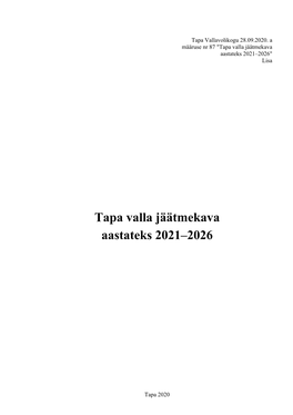 Tapa Valla Jäätmekava Aastateks 2021–2026