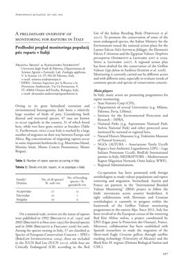 A Preliminary Overview of Monitoring for Raptors in Italy