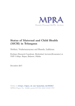 Status of Maternal and Child Health (MCH) in Telangana