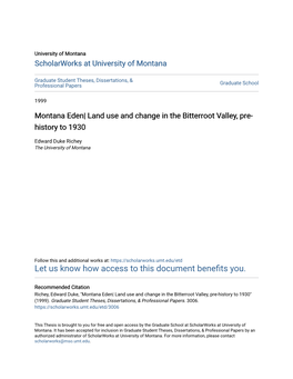 Land Use and Change in the Bitterroot Valley, Pre-History to 1930" (1999)