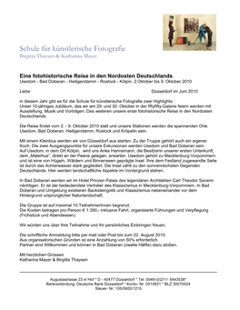 Schule Für Künstlerische Fotografie Birgitta Thaysen & Katharina Mayer