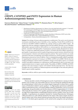 CRISP2, CATSPER1 and PATE1 Expression in Human Asthenozoospermic Semen