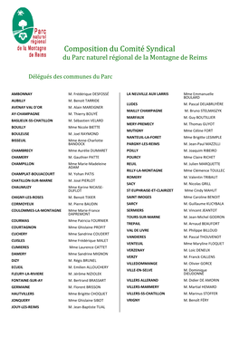 Composition Du Comité Syndical Du Parc Naturel Régional De La Montagne De Reims