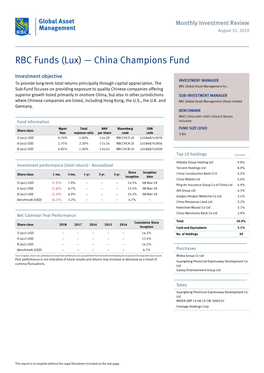 (Lux) — China Champions Fund