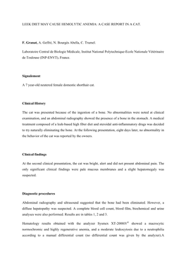 Leek Diet May Cause Hemolytic Anemia: a Case Report in a Cat