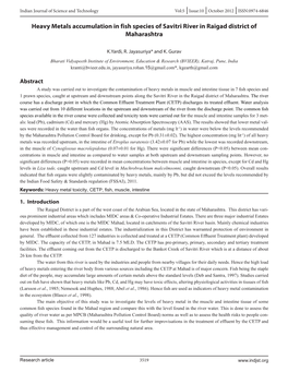 Heavy Metals Accumulation in Fish Species of Savitri River in Raigad District of Maharashtra