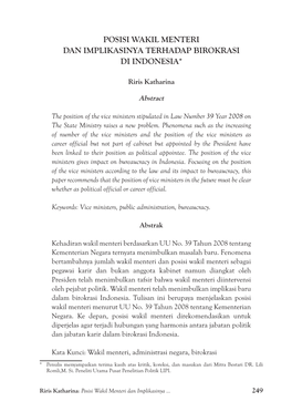 Posisi Wakil Menteri Dan Implikasinya Terhadap Birokrasi Di Indonesia*