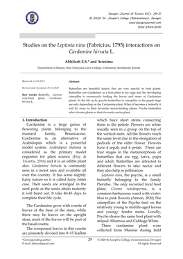 Studies on the Leptosia Nina (Fabricius, 1793) Interactions on Cardamine Hirsuta L