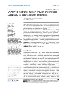 LAPTM4B Facilitates Tumor Growth and Induces Autophagy in Hepatocellular Carcinoma
