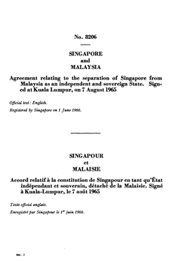 Singapore from Malaysia As an Independent and Sovereign State