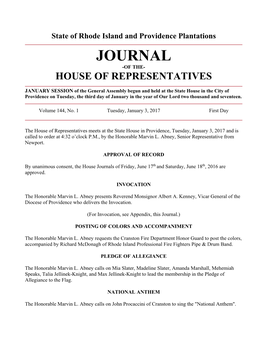 Journal -Of The- House of Representatives