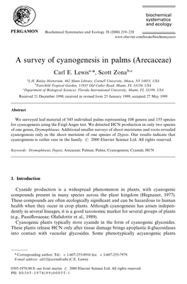 A Survey of Cyanogenesis in Palms (Arecaceae) Carl E