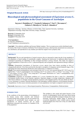 Bioecological and Phytocenological Assessment of Equisetum Arvense L