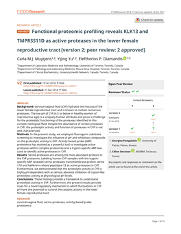 TMPRSS11D As Active Proteases in the Lower Female Reproductive Tract [Version 2; Peer Review: 2 Approved]