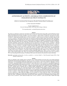 Antioxidant Activity and Bioactive Components of Oxalidaceae Fruit Extracts